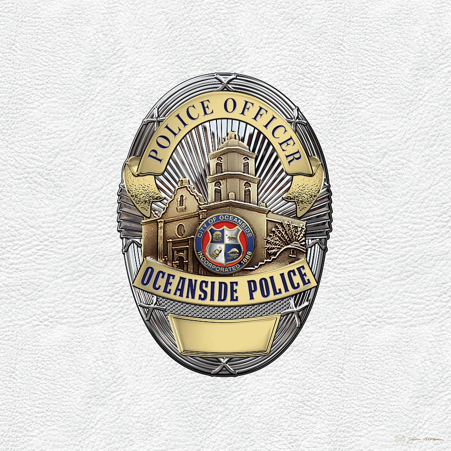 Oceanside Police Department - OPD Officer Badge over White Leather Digital  Art by Serge Averbukh