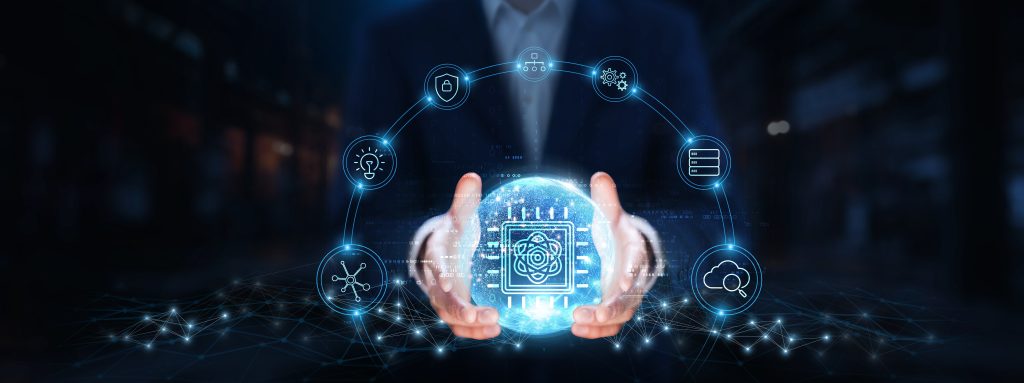 Conceptual image of a person holding a digital globe with a quantum processor icon, symbolising quantum computing, encryption, and global data security. Reflects Dr Michele Mosca’s discussion on The International Risk Podcast about the Mosca Theorem, post-quantum readiness, and safeguarding the cryptographic foundations of the digital economy.