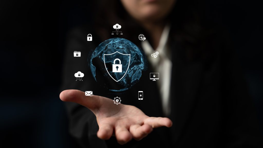 Conceptual illustration of global cybersecurity and protection of digital infrastructure.